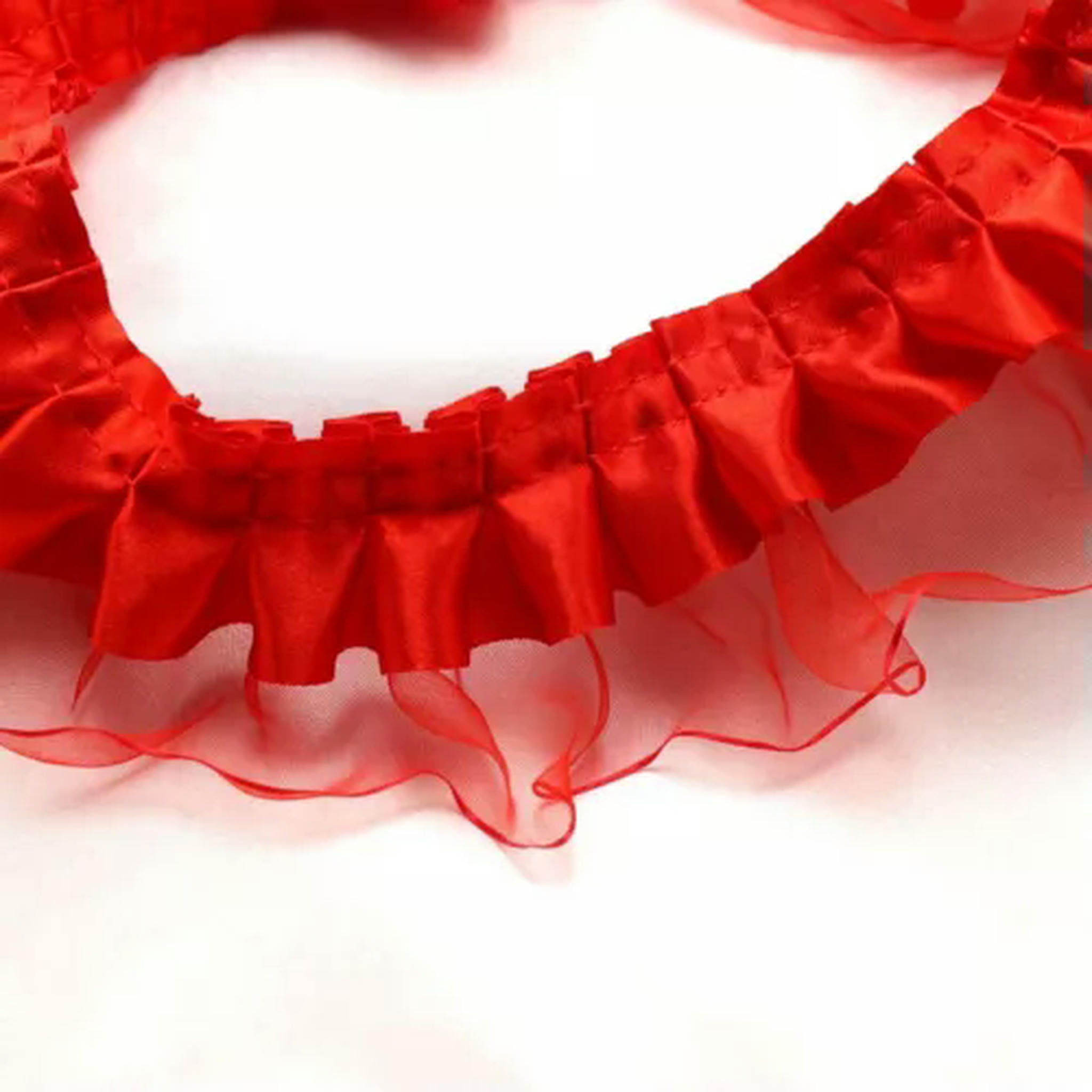 Red Ribbon Ruffle Trim U8MO 5 Yards 2-Layer Satin Organza Lace Ruffle Edge Trim 2