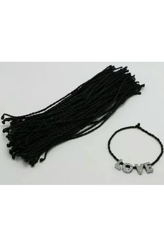 50 Braided Lucky Red Black String Bracelet 2mm Jewelry Rope for Slider Charm -Black