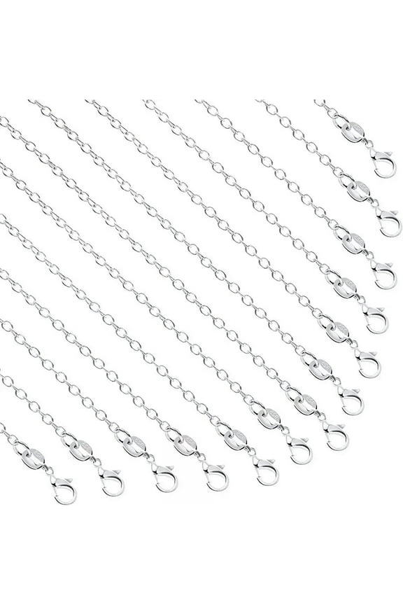 50 Cable Chain Necklaces Silver Plated Link Chains Jewelry Wholesale 24" Bulk