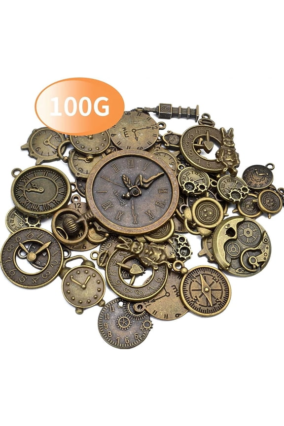 50 Clock Pendants Pocket watch Charms Bulk Steampunk Findings Assorted Lot