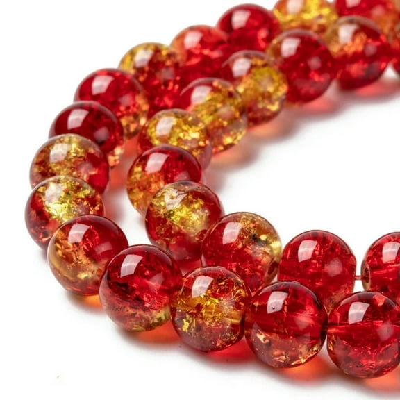 U8MO 50 Crackle Glass Beads 8mm Amber Red Mixed Ombre Bulk Jewelry Supplies Mix