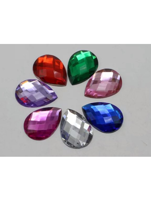 50 Flatback Acrylic Rhinestone Teardrop Gems 18X25mm No Hole-Mixed Color