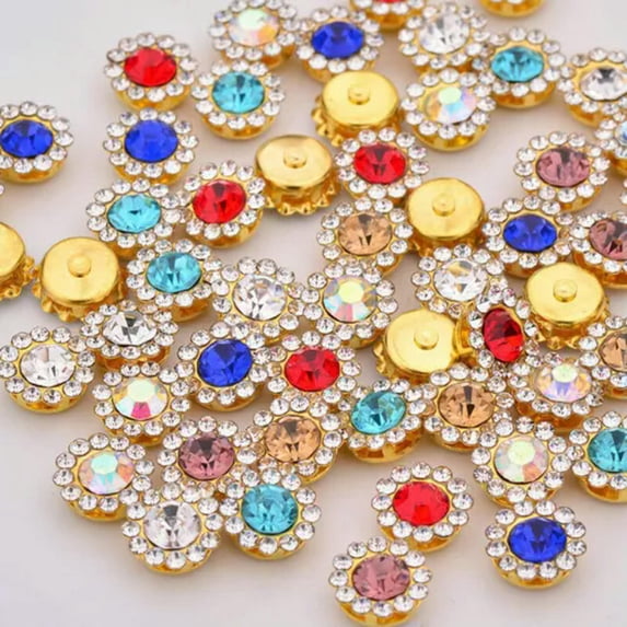 U8MO 50 Gold Bling Crystal Rhinestone Pearl Flatback Buttons 9mm 11mm Wedding Crafts-Mixed Color +Gold in 9mm