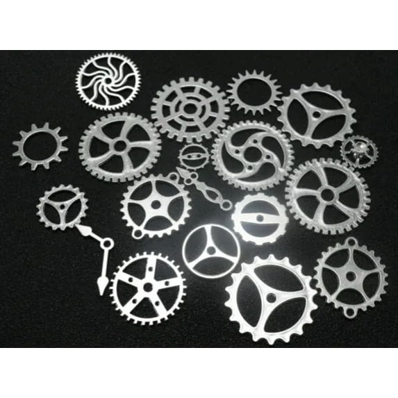 U8MO 50 Gram Assorted Alloy Steampunk Cogs Filigree Gears Pignons Charm Pendants-Bright Silver Tone