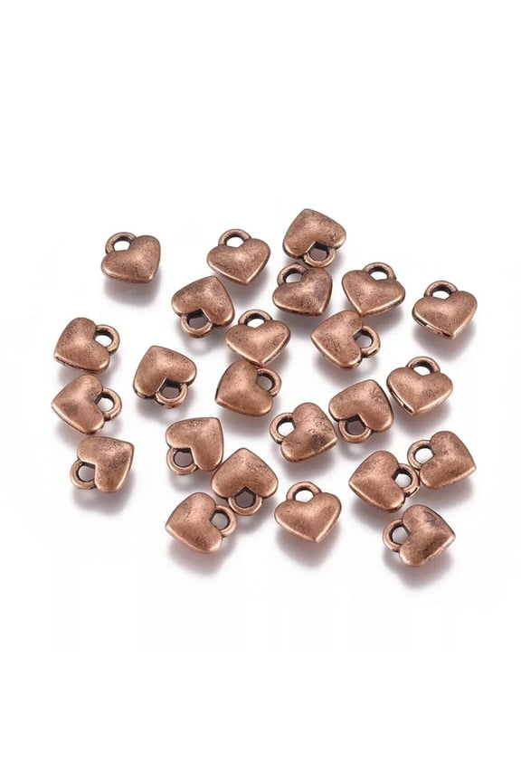 50 Heart Charms Copper Alice in Wonderland Wholesale Charms BULK Tiny Miniature