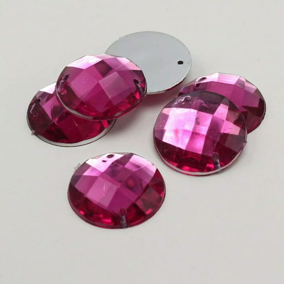 U8MO 50 Hot Pink Acrylic Flatback Sewing Rhinestone Round Button 18mm Sew on beads