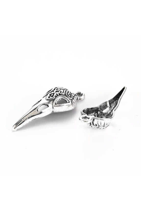 50 Large Raven Bird Skull Pendants Antique Silver Gothic Steampunk Findings 35mm