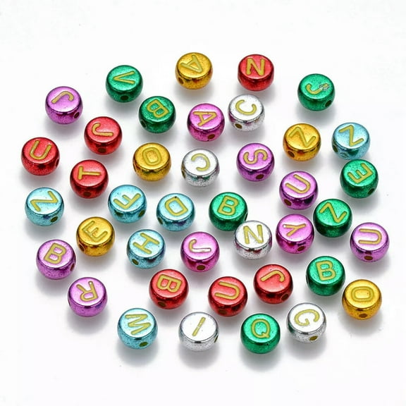 U8MO 50 Letter Beads Alphabet Beads Metallic Bulk Beads Wholesale 7mm Assorted Lot