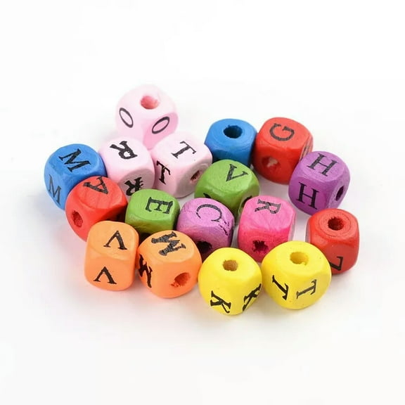 U8MO 50 Letter Beads Alphabet Wood Assorted Lot BULK Wholesale 10mm Cube Rainbow