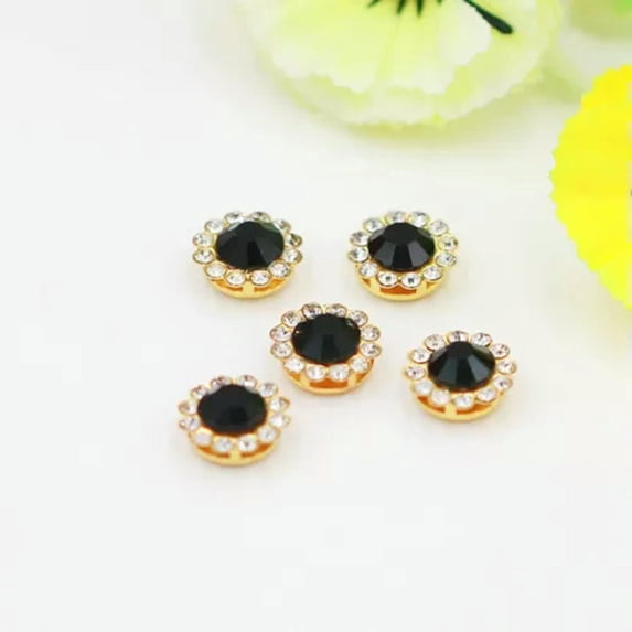 U8MO 50 Metal Bling Crystal Rhinestone Pearl Flatback Buttons Wedding Embellishment-Black + Clear+Silver