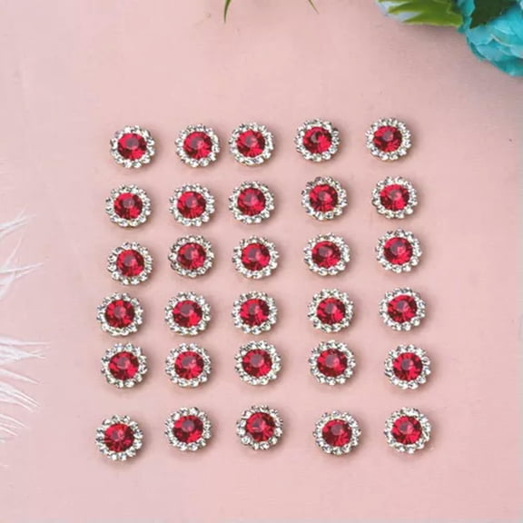 U8MO 50 Metal Bling Crystal Rhinestone Pearl Flatback Buttons Wedding Embellishment-Red + Clear+Silver