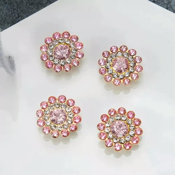 U8MO 50 Metal Bling Sunflower Crystal Rhinestone Pearl Flatback Buttons 14mm Sewing-Pink +Golden