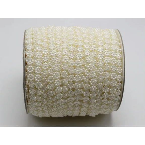 U8MO 50 Meter Ivory Acrylic Flatback Pearl Bead 7mm Flower Chain Garlan Bouquet Spool-50 Meter On Spool