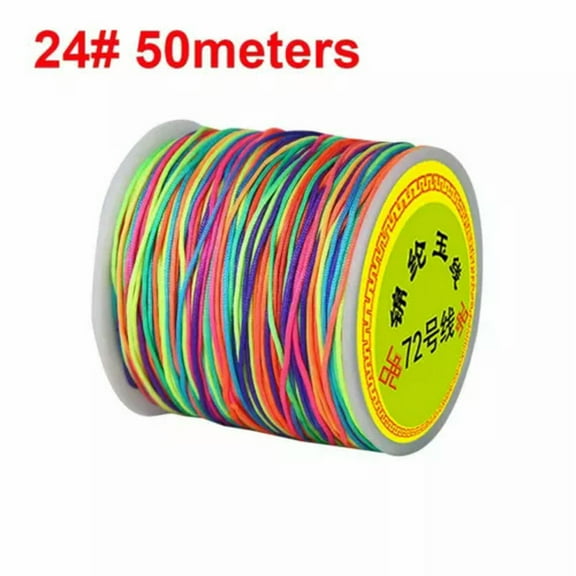U8MO 50 Meters Nylon String Chinese Knotting Thread 0.8mm Braid Rattail Cord Rope -24# Rainbow