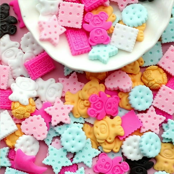 U8MO 50 Mixed Color Flatback Resin Assorted Shape Cookie Biscuit Cabachons Crafts DIY