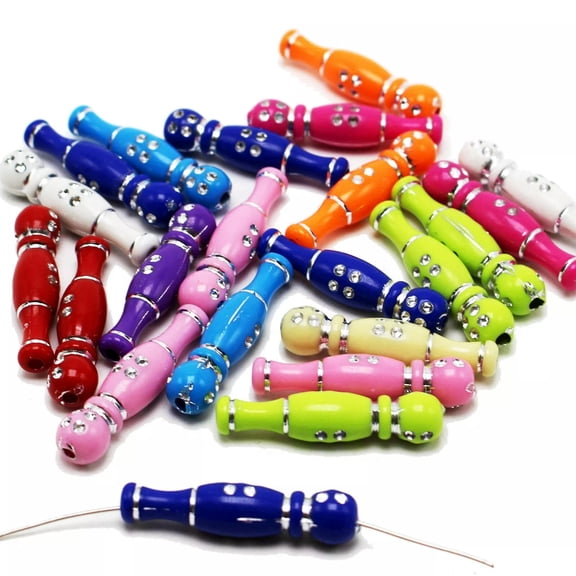 U8MO 50 Mixed Color Sparkling Silver Dots Acrylic Bowling Tube Beads 36X8mm