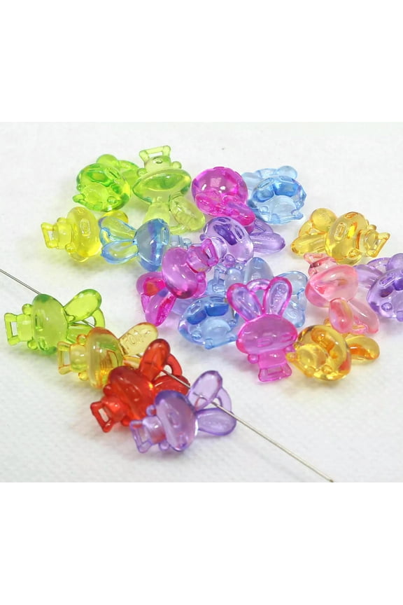 50 Mixed Color Transparent Acrylic Cute Rabbits Charm Pendants 20X14mm Craft