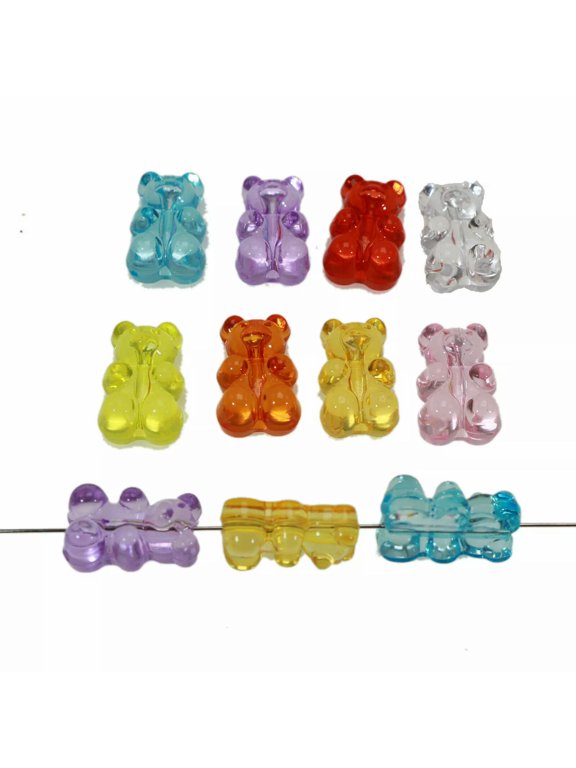 50 Mixed Color Transparent Acrylic Gummy Bear Beads 18mm DIY Earring Jewelry
