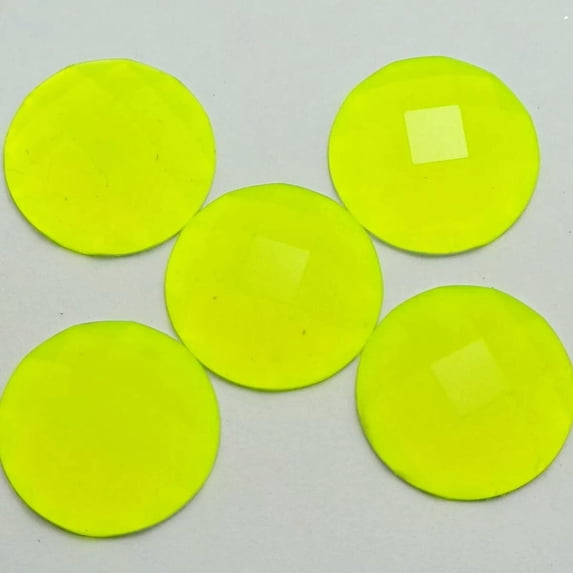 U8MO 50 Neon Yellow Color Flatback Acrylic Round Rhinestone Gems 20mm No Hole