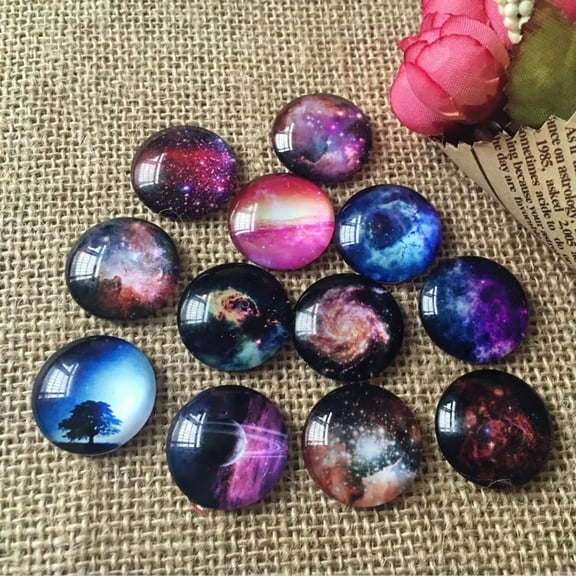 U8MO 50 Pcs 12mm Photo Image Galaxy Flatback Round Glass Cabochon Dome Back Cover
