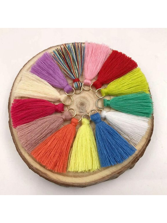 50 Pcs Mini Cotton Thread Earring Tassels 30mm with Jump Ring Pendant Keyring