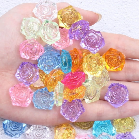 U8MO 50 Pcs Transparent Color Flatback Resin Rose Flower Cabochon 18mm Embellishments