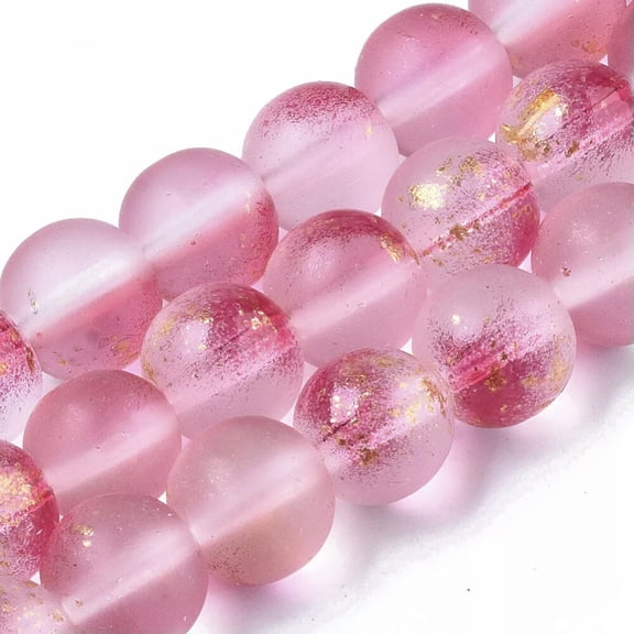 U8MO 50 Pink Frosted Glass Beads Round 8mm BULK Spacers Jewelry Round Gold Flecked D