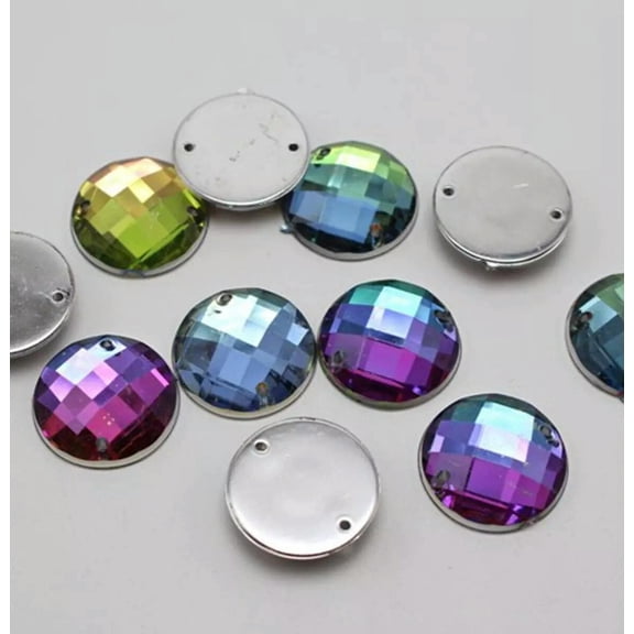 U8MO 50 Rainbow AB Flatback Acrylic Faceted Round Sewing Rhinestone Gems Button 18mm