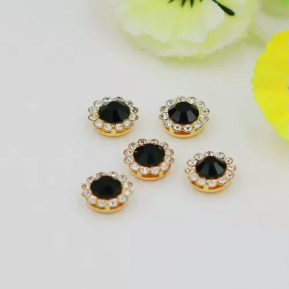 U8MO 50 Silver Bling Crystal Rhinestone Pearl Flatback Button Beads 11mm Wedding Sew-Black + Clear+Silver