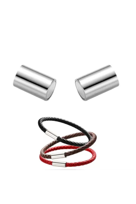 50 Silver Bracelet Necklace Cylinder Magnetic Clasps End Caps Fit 3mm-6mm Cord-4mm