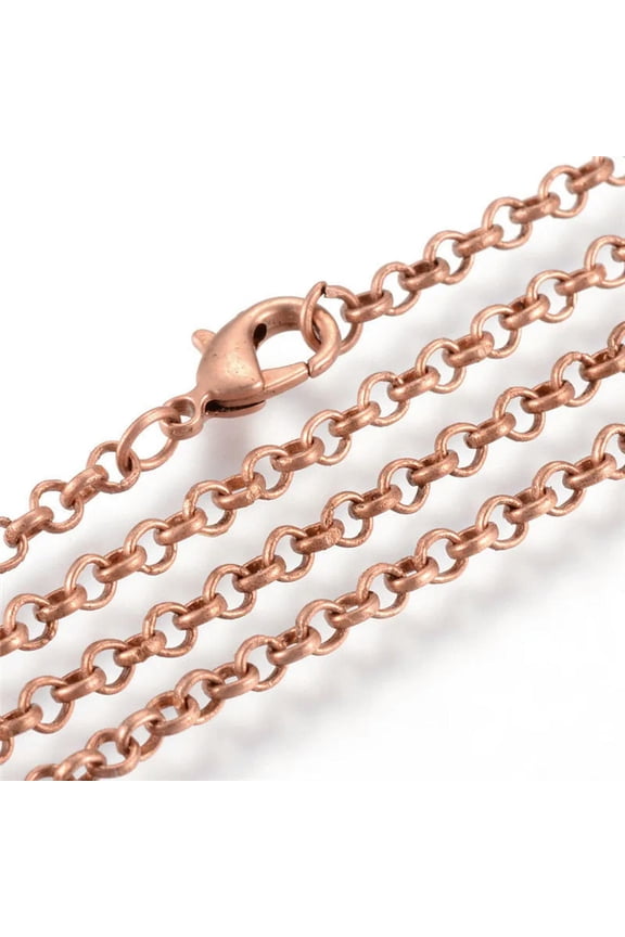 50 Strds Iron Rolo Chain Necklaces Bases Soldered Lobster Clasp Red Copper 17.7"