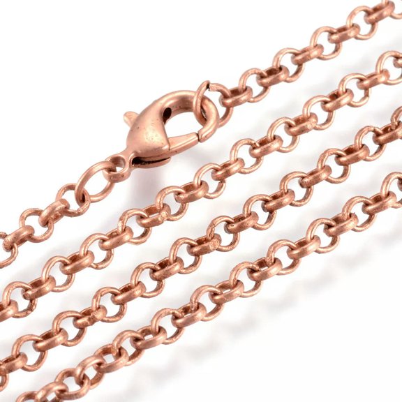 U8MO 50 Strds Red Copper Iron Rolo Chain Necklace Bases Lobster Clasp Soldered 23.6"