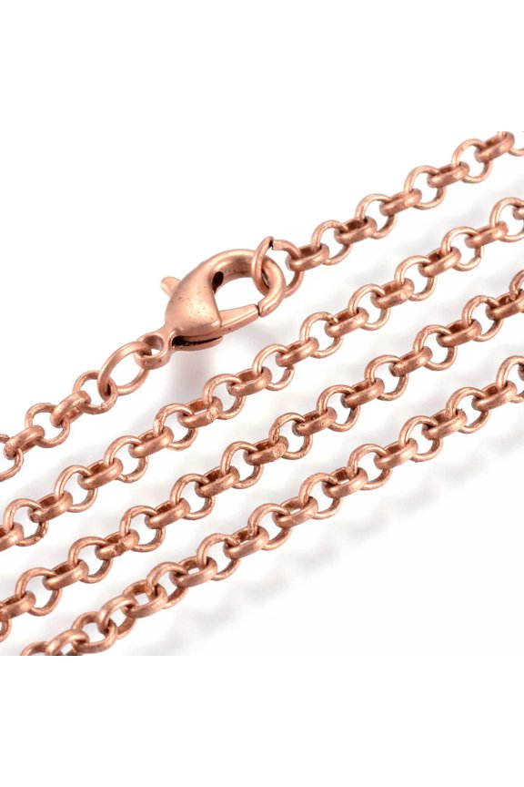 50 Strds Red Copper Iron Rolo Chain Necklace Bases Lobster Clasp Soldered 23.6"