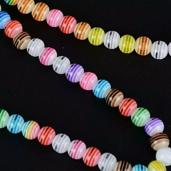 U8MO 50 Striped Beads 8mm Acrylic Wholesale Bulk Rainbow Colors Assorted Lot Jewelry