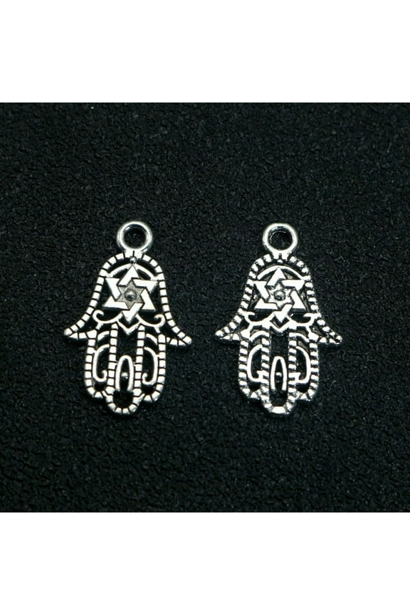 50 Tibet Silver Tone Hamsa Hand "Star of David" Charm Pendants 24X15mm Good Luck