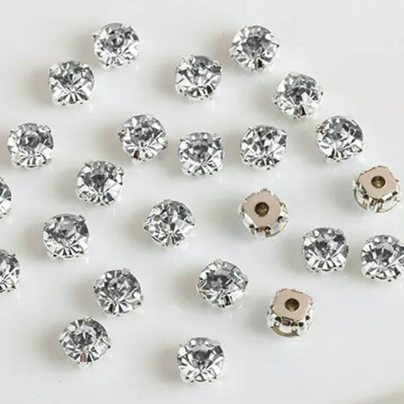U8MO 50 pcs Crystal Glass Rose Montees Rhinestone 8mm Sew on Bead Wedding Craft-Silver + Clear Crystal