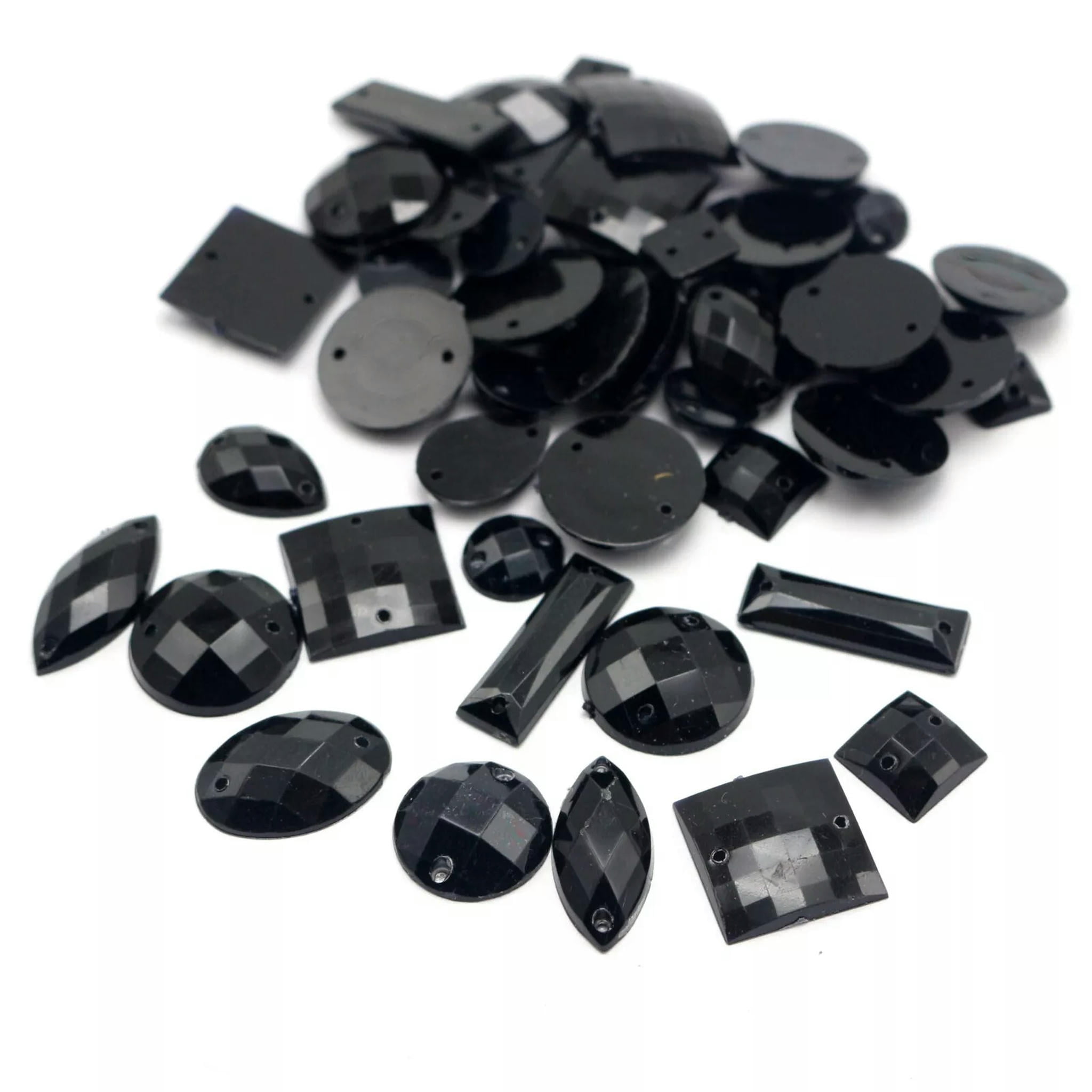U8MO 500 Black Color Flatback Acrylic Sewing Rhinestone Assorted Shape Sew on beads