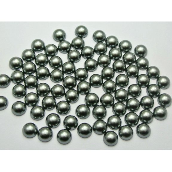 U8MO 500 Dark grey Acrylic Half Pearl Flatback Round Bead 8mm Scrapbook Craft
