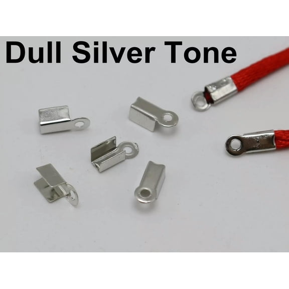 U8MO 500 Dull Silver Tone Necklace String Cord Crimp End Caps with Loop 4X8mm
