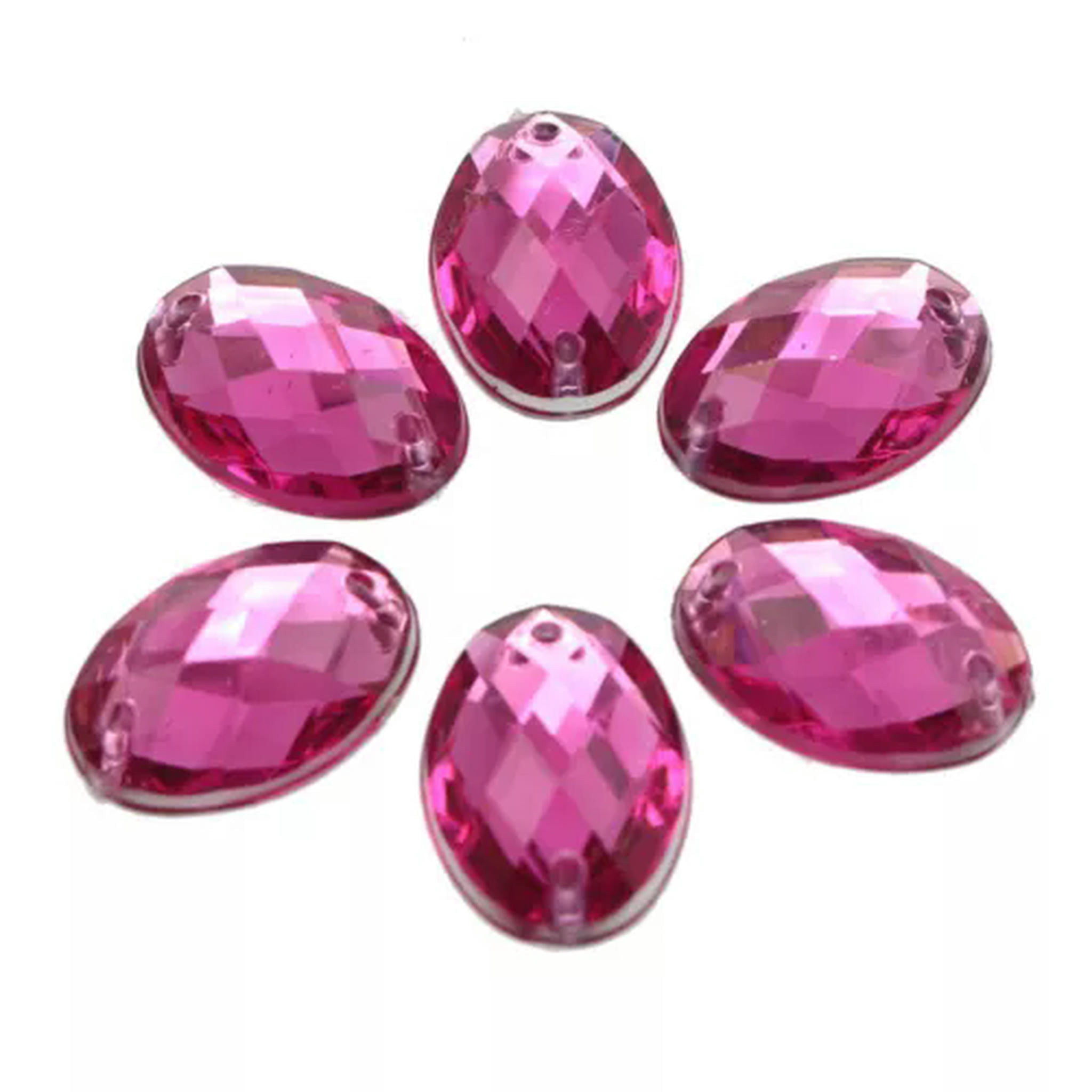 U8MO 500 Flatback Acrylic Faceted Oval Sewing Rhinestone Gems 13X18mm Sew on beads-Hot Pink