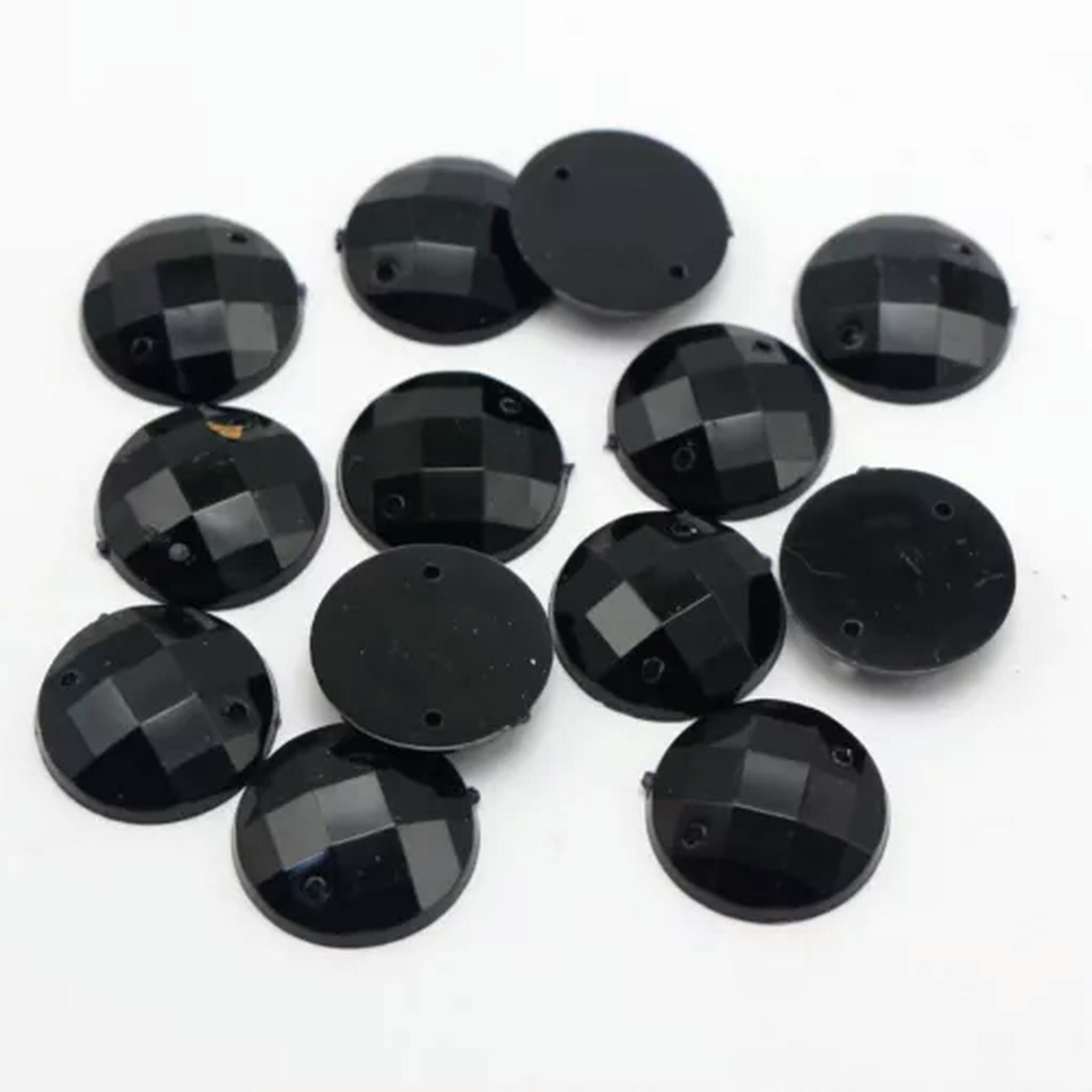 U8MO 500 Flatback Acrylic Faceted Round Sewing Rhinestone Gems 16mm Sew on beads-Jet Black