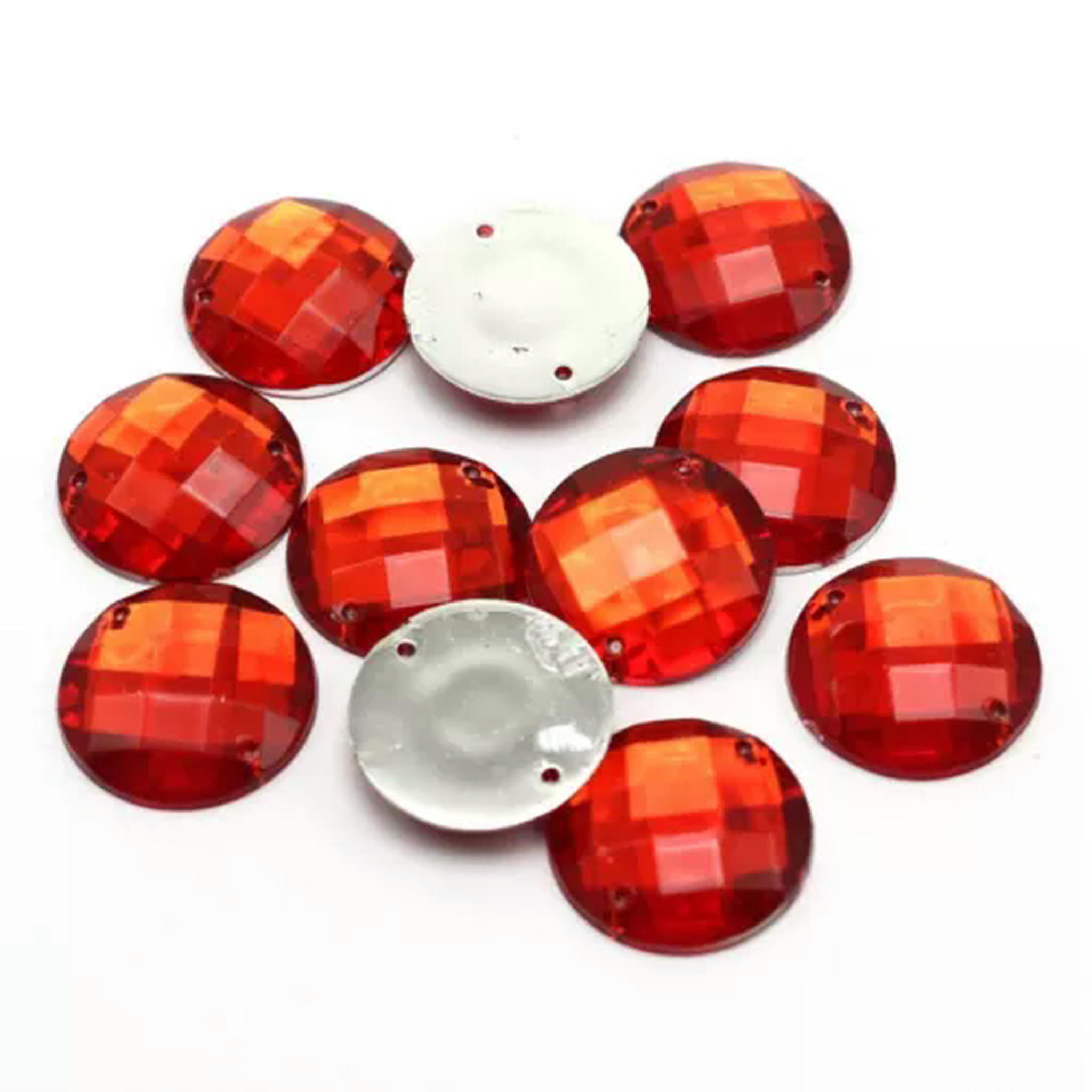 U8MO 500 Flatback Acrylic Faceted Round Sewing Rhinestone Gems 16mm Sew on beads-Red