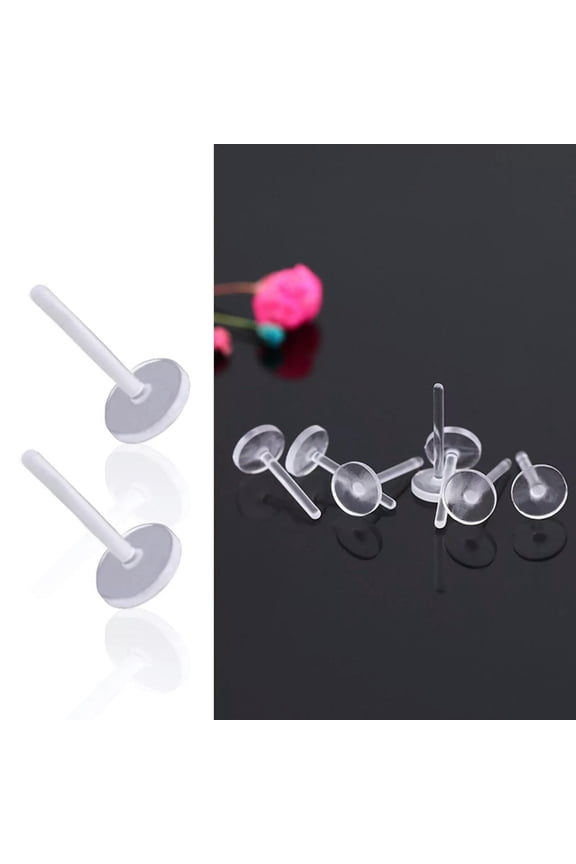 500 Invisible Clear Plastic 3mm Flat Blank Pad Earring Nail Pin Ear Post Stud