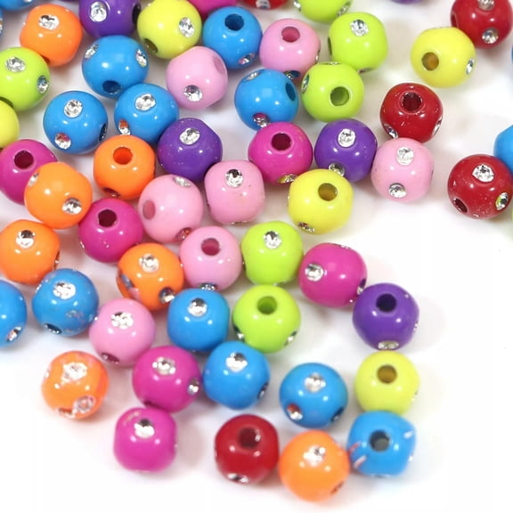 U8MO 500 Mixed Color Sparkling Silver Dots Acrylic Round Bead 6mm Spacer Jewelry Make