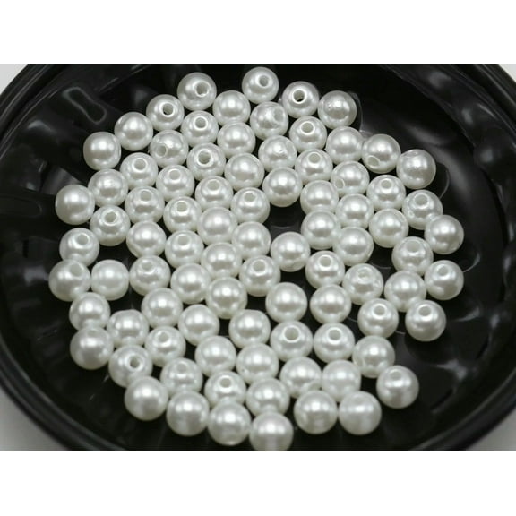 U8MO 500 Pcs 6mm Plastic Faux Pearl Round Beads Pure White Imitation Pearl