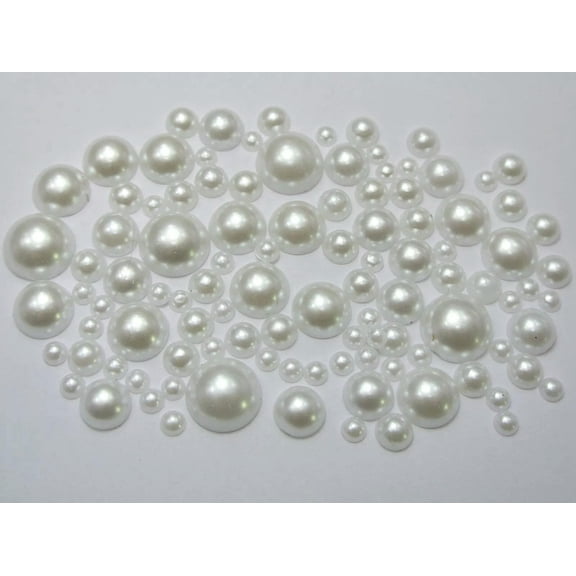 U8MO 500 Pure White Acrylic Round Half Pearl Assorted Size 4mm-12mm FlatBacks Craft