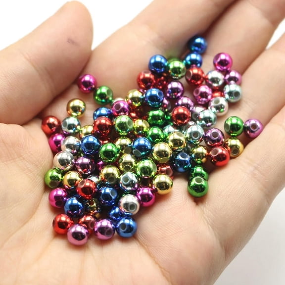 U8MO 500 Shiny Mixed Metallic Colour Acrylic Christmas Round Beads 6mm Smooth Spacer