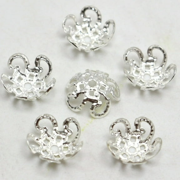 U8MO 500 Silver Filigree 5-Petals Flower Bead Caps 10mm Fit 10-12mm Bead Jewelry Find