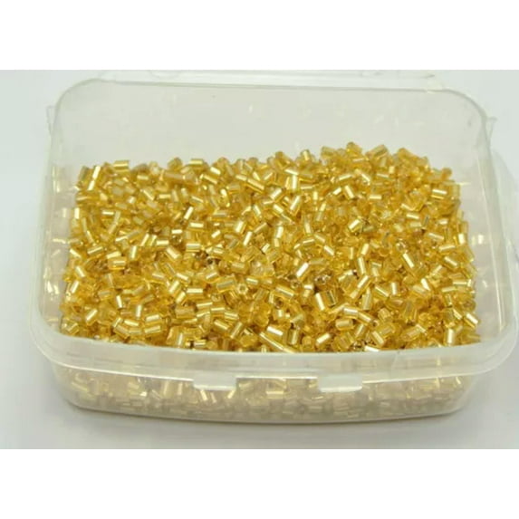 U8MO 5000 Silver-Lined Glass Tube Bugle Beads 2X2mm + Storage Box Colour Choice-Champagne