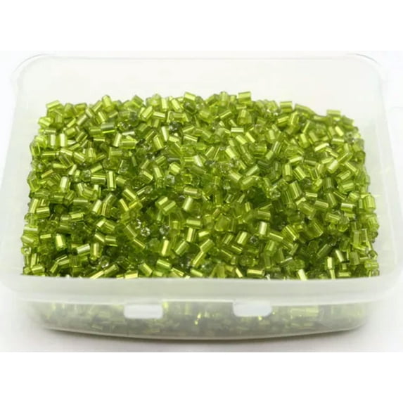 U8MO 5000 Silver-Lined Glass Tube Bugle Beads 2X2mm + Storage Box Colour Choice-Light Green